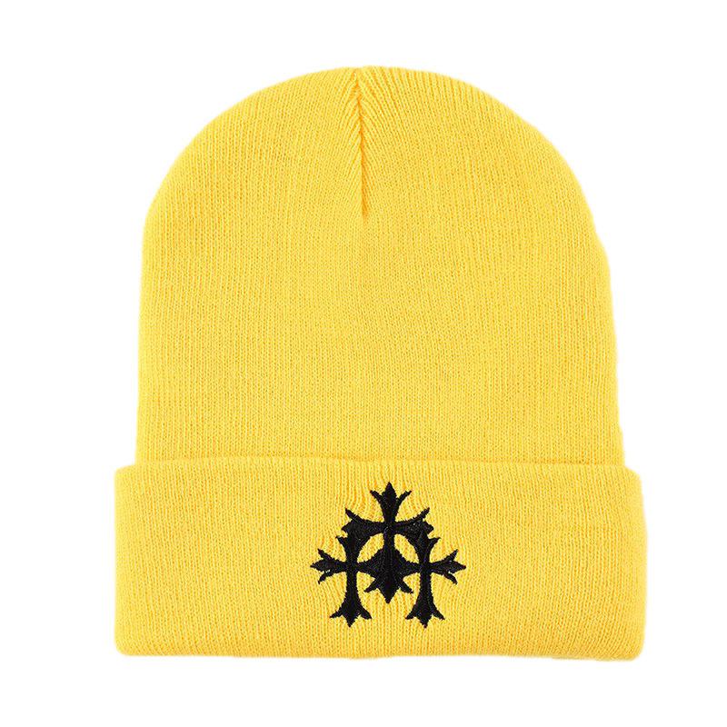 Knitted hat autumn and winter new embroidered cross pullover hat men's personality street hip hop cold hat women's tide