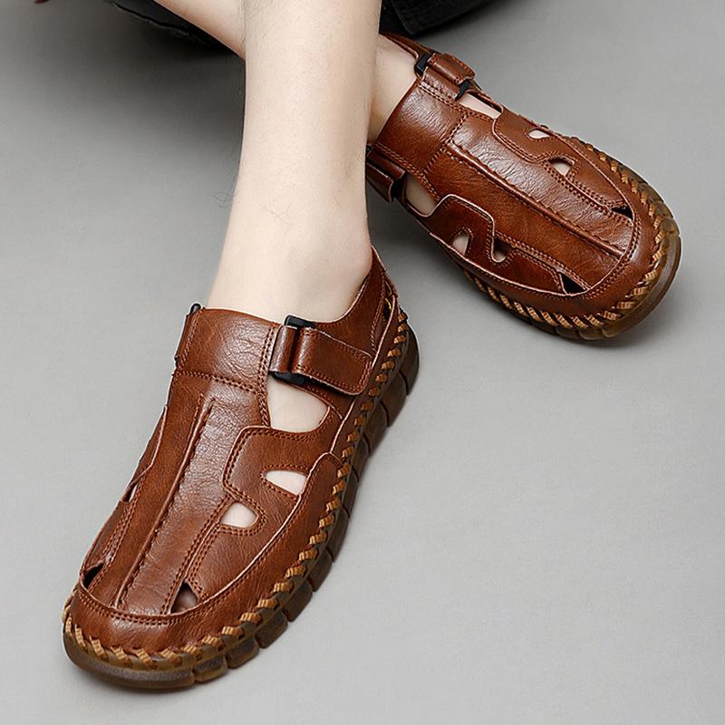 Мужские сандалии больших размеров ручной работы Кожаные пляжные сандалии