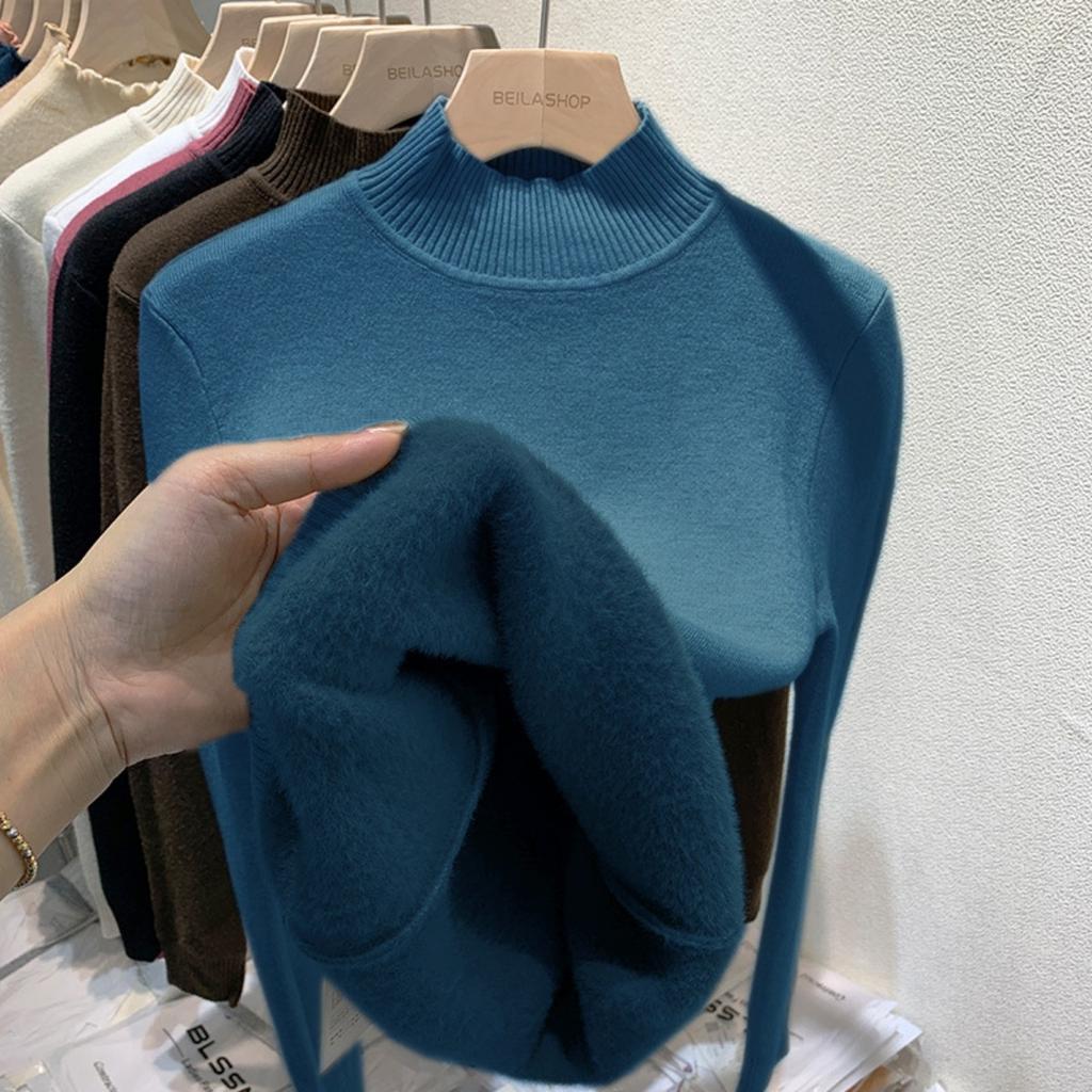 Бархатный свитер с высоким воротом One Piece с утолщенным бархатом для женщин, новая теплая базовая кофта с длинным рукавом на осень и зиму