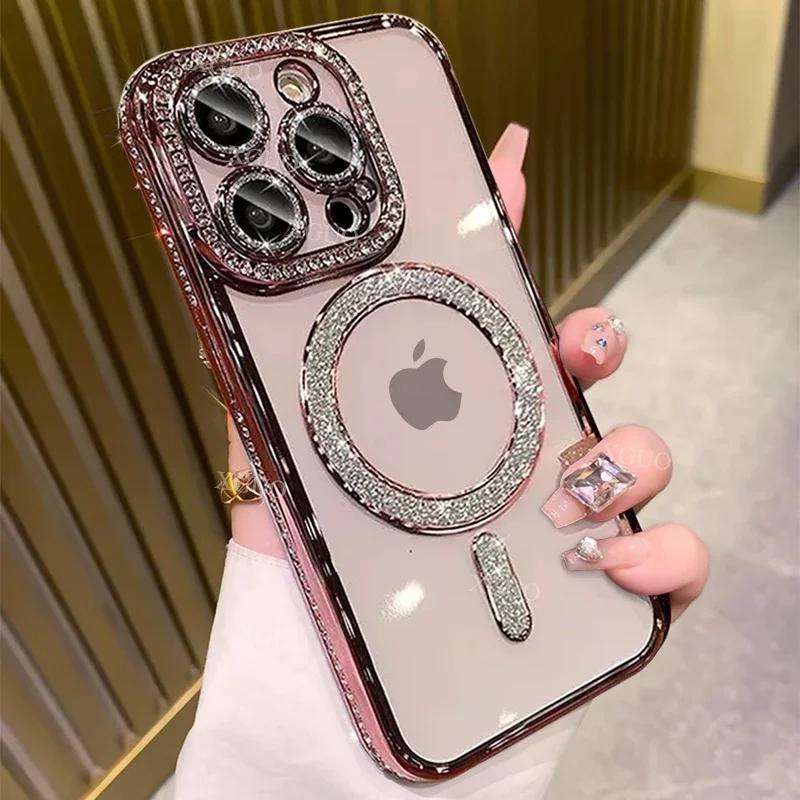Модный кристальный бриллиантовый магнитный прозрачный чехол для iPhone 16 15 14 13 12 11 Pro Max 16 Plus Magsafe беспроводная зарядка силиконовая крышка