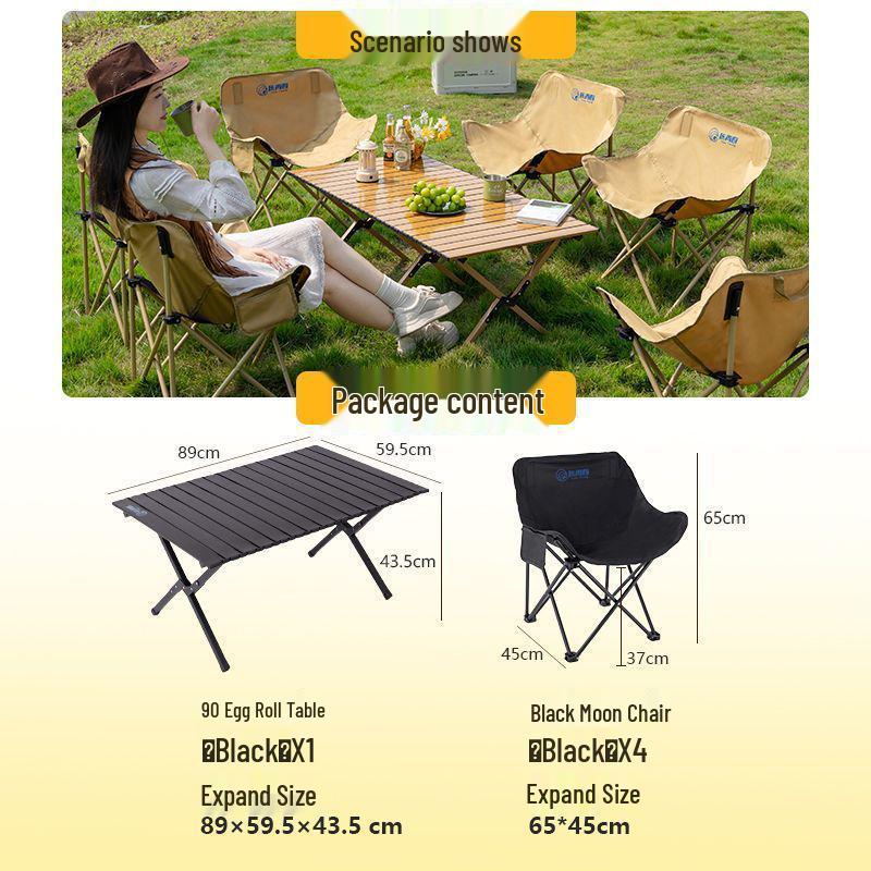 Портативный складной туристический стол и набор стульев-луна с сворачивающимся столом