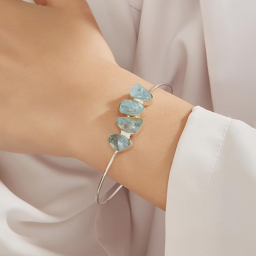 Дизайнерский серебряный браслет ручной работы для женщин, натуральный аквамарин, мартовский камень, модные украшения, подарок для особых случаев