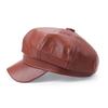 Ladies Women Girls PU Leather Solid Color Octagonal Beret Hat Newsboy Hat Peaked Cap Newsboy Cap