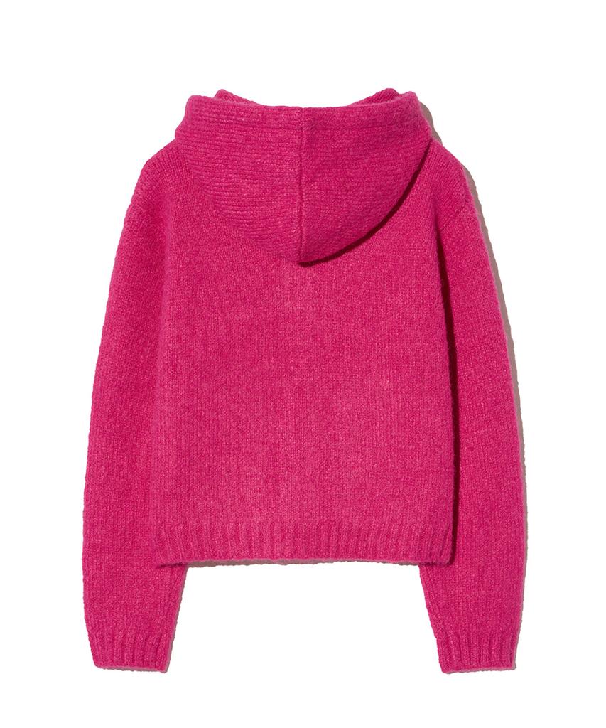 YALE Women'S Hairy Crop Knit Zip-Up Hoodie_Hot Pink