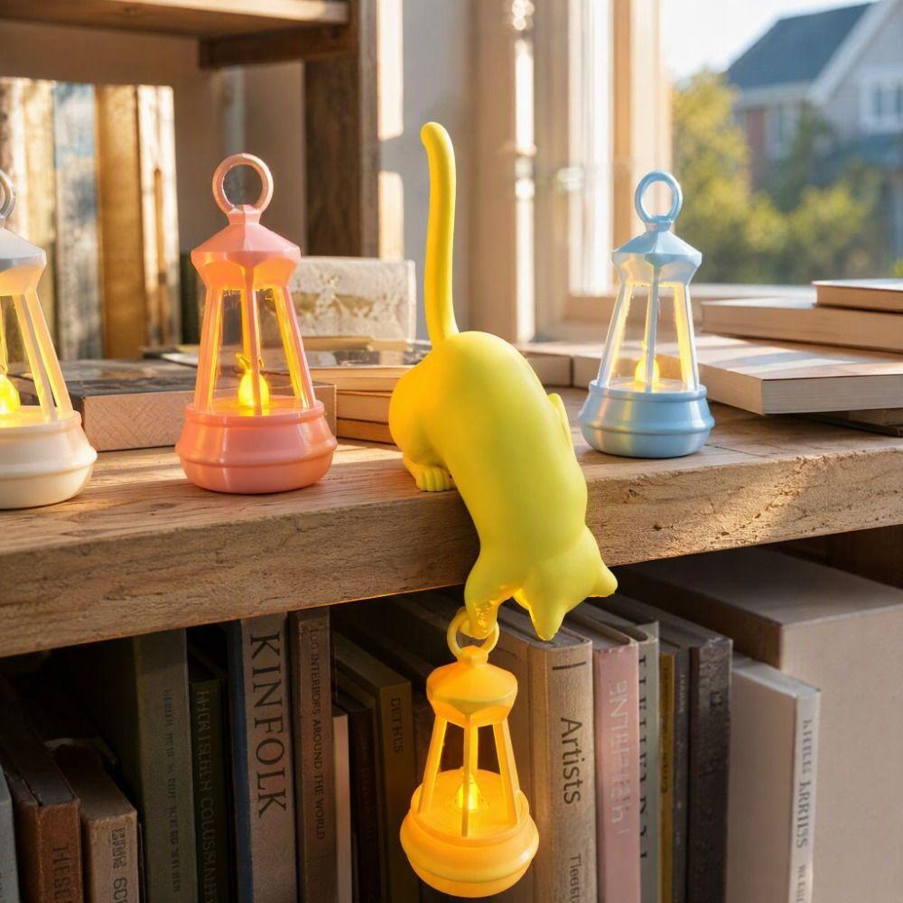 3D Hanging Cat Night Light Cat Mini Lantern Cat Decor Holder Cat Hook Lamp Bookshelf