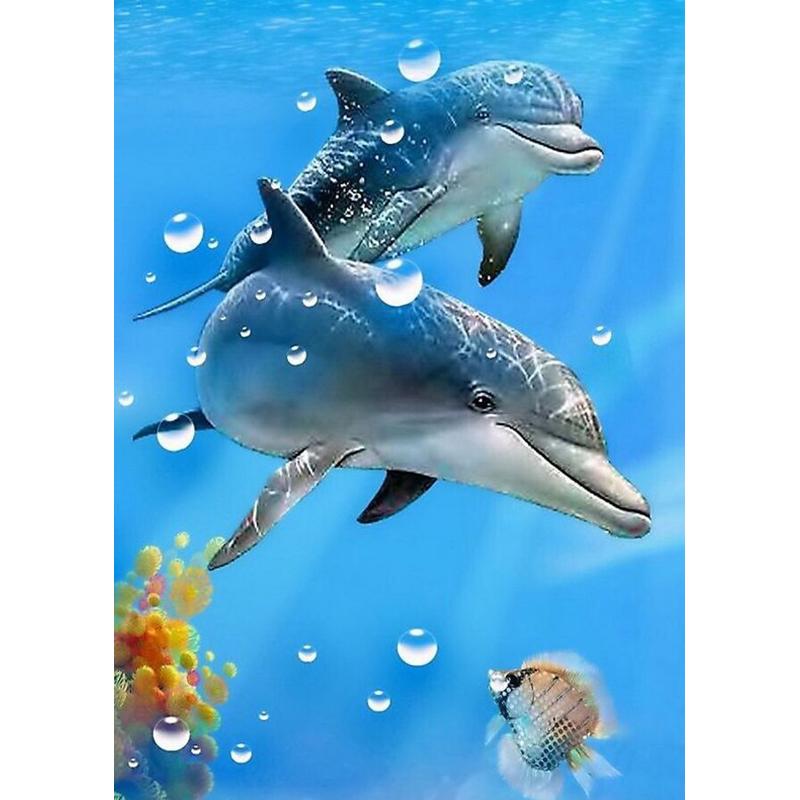 5D DIY Diamond Painting Full Round Animal Dolphin Diamond Embroidery Painting Cross Stitch Kit Home Decoration Rhinestone Gift