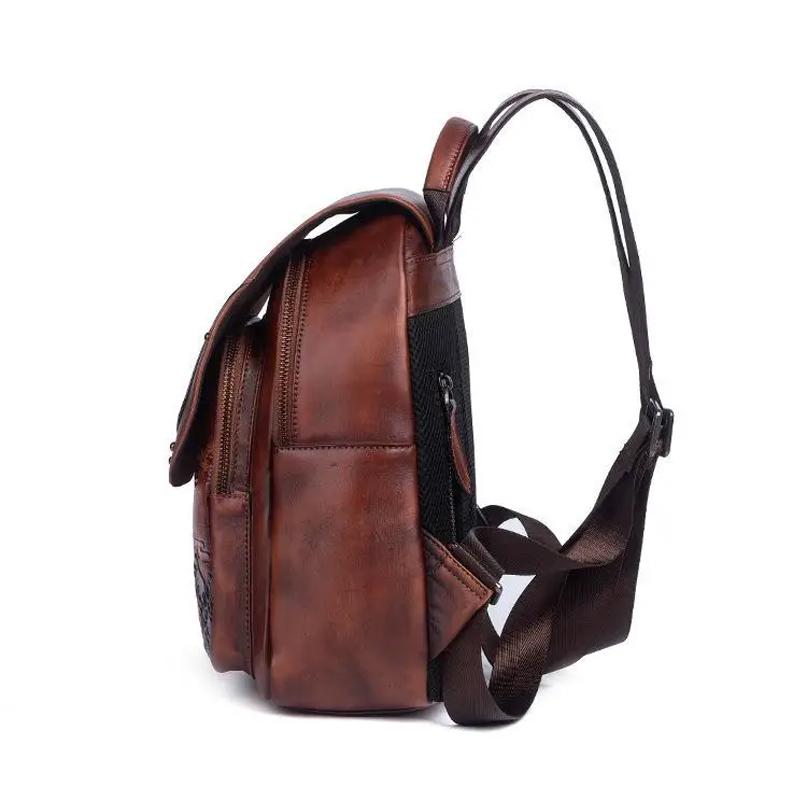 Винтажный женский рюкзак с тиснением большой вместимости, сумка из натуральной кожи, новинка 2024 года, мягкие дорожные сумки из натуральной яловой кожи для отдыха
