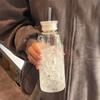 300-750 мл Бутылка для воды с двойной крышкой Высокоборосиликатное стекло Стакан для воды с трубочкой Корейский портативный стакан для молока и сока с отметками времени