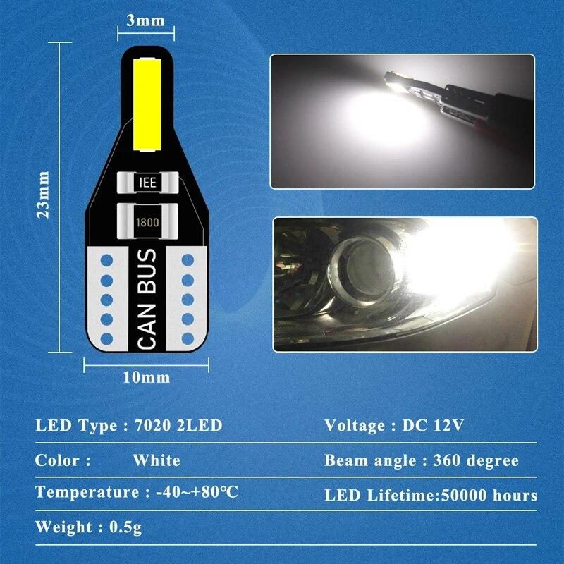 10 шт. T10 W5W LED Canbus Лампа 194 168 7020 Cob 2SMD Автомобильные Салонные Огни Лампа для Чтения Клиновая Лампа Белый Без Ошибок