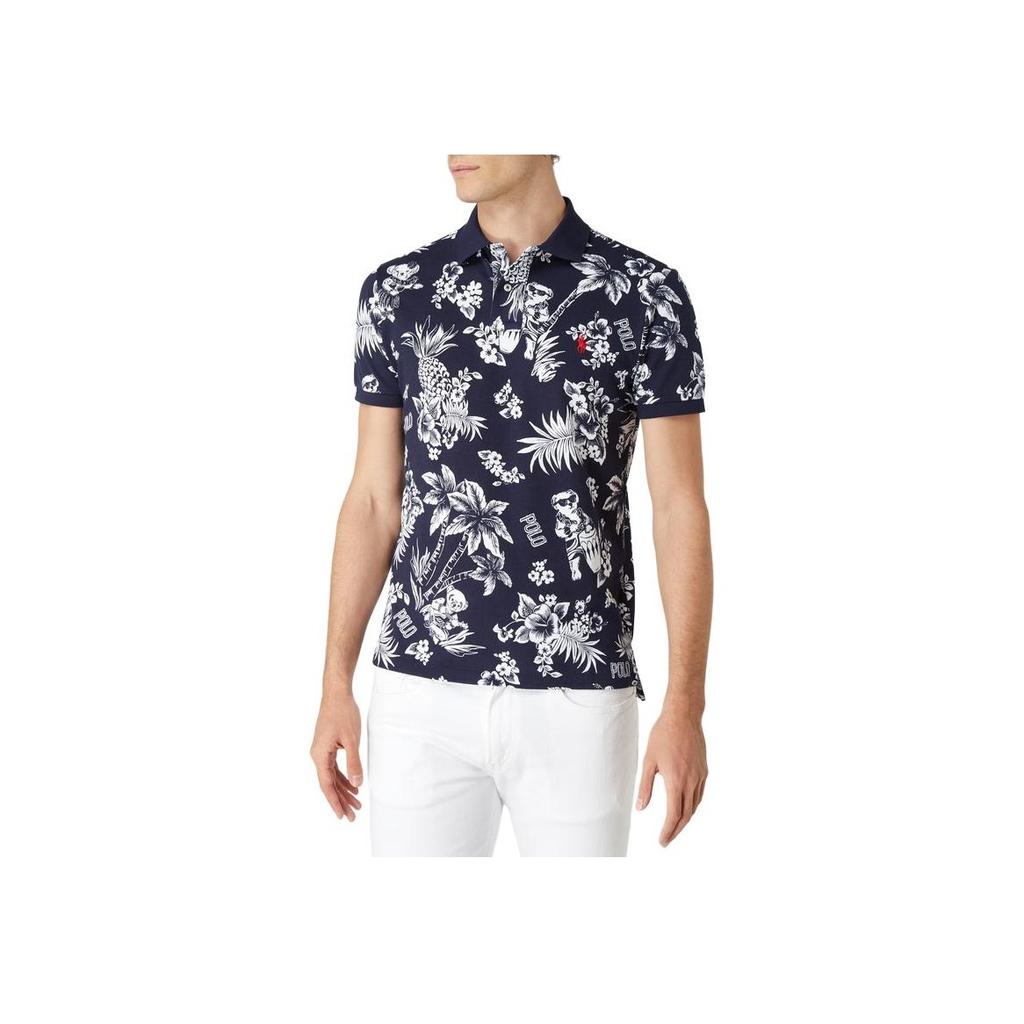 Polo Ralph Lauren Летняя футболка поло с цветочным принтом, вышитым логотипом пони, из хлопка, с коротким рукавом, мужская, топы, темно-синяя 710788923-002