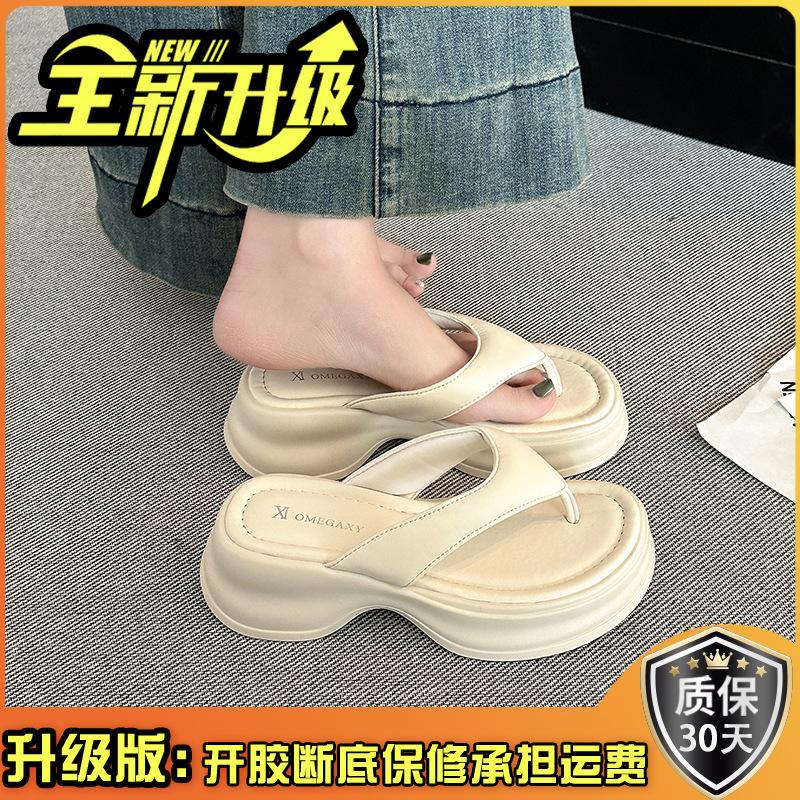 Шлепанцы женские лето 2025 новые уличные на толстой подошве модные уличные нескользящие приморские пляжные сандалии шлепанцы с перемычкой