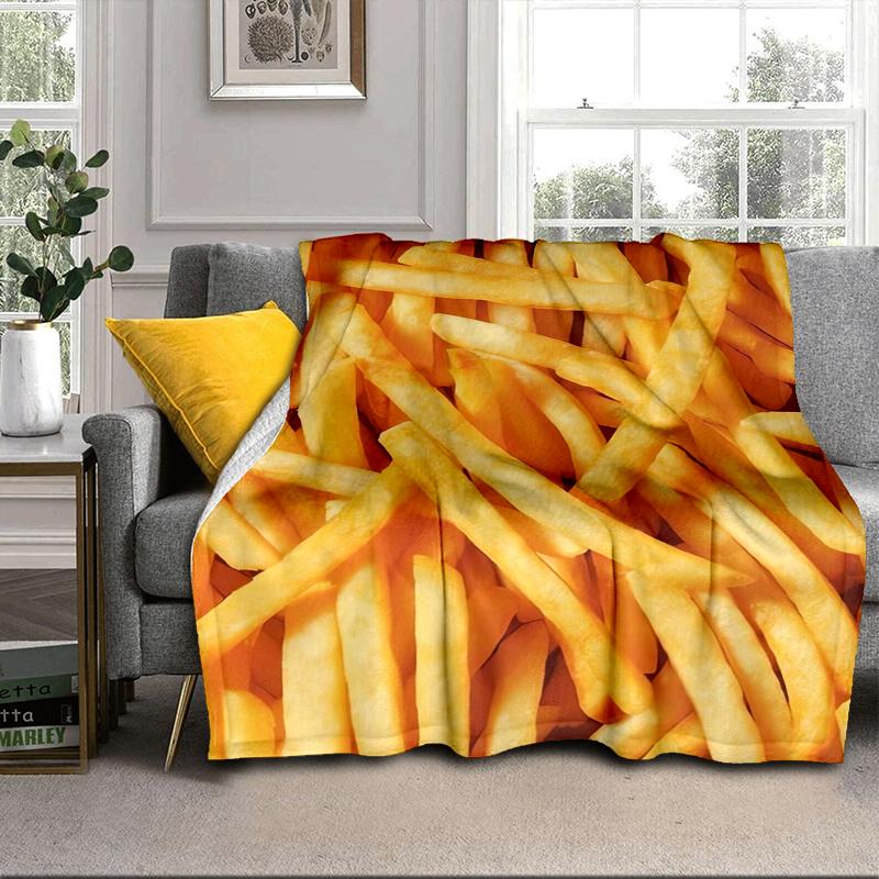 Golden French Fries Background Blanket Flannel Blanket for bed, sofa, Camping, Hiking, Picnic Essentials, gift for family Fan gifts
