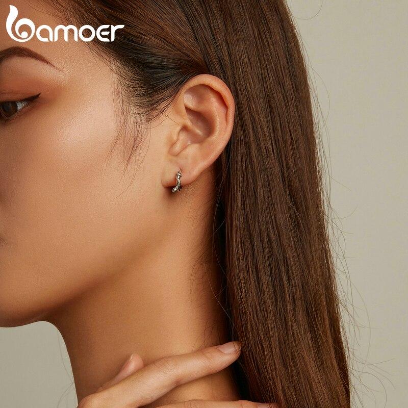 BAMOER 925 Sterling Silver Snake Ear Buckles Inlaid with Green Zirconium Women Hoop Earrings Fine Jewelry Women Statement Gift