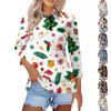 Женская модная повседневная блузка с лацканами на пуговицах, с рукавом 3/4 и винтажным принтом