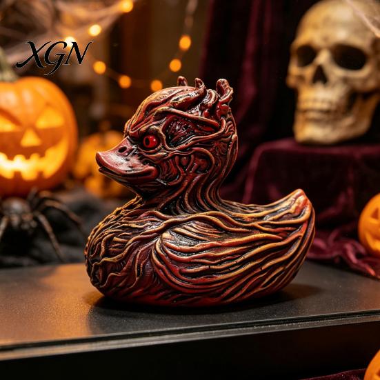 Small Resin Car Accessory Halloween Horror Duck Figurine, Devil Animal Statue, Spooky Bathroom Ornament Gothic Desktop Decor for Shelf Desk