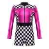 Детский комбинезон с длинными рукавами и принтом шахматной доски для девочек Biketard, костюм гонщика, карнавальный костюм для Хэллоуина, гимнастический костюм для танцев