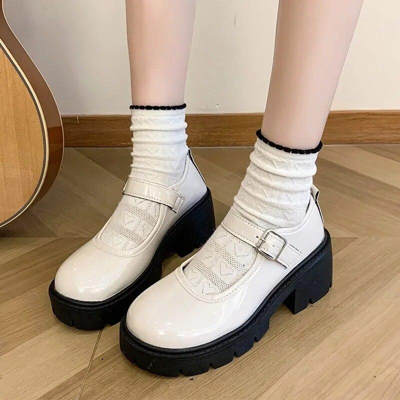 Классическая женская обувь Мэри Джейн, туфли-оксфорды на высоком каблуке с пряжкой и ремешком, женские туфли-оксфорды с круглым носком, однотонные туфли-лодочки на платформе, большие размеры, Zapatos