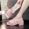 Summer New Thick Sole High Heel French Outwear Anti Slip Women's Sandal Slippers Lightweight Thick Heel One Line Shower Elevated Slippers