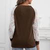 Футболки женские осень-зима, кружевные, пэчворк, с длинным рукавом и круглым вырезом для женщин