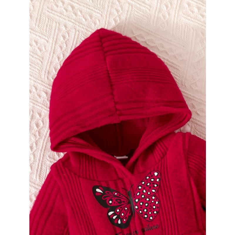 Two-Piece Girl Sweet and Gentle Spring/Autumn New Butterfly Print Letter Hoodie Sweatshirt and Pants Set, Perfect for Outdoor, Knit