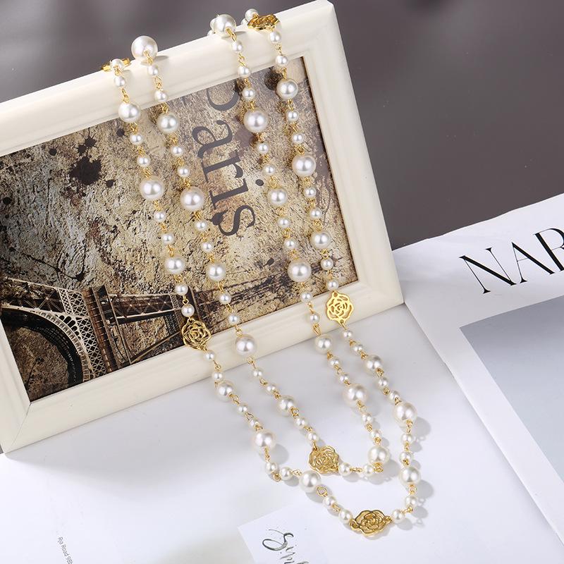 Camellia Pearl Sweater Necklace - Women's Long Pendant