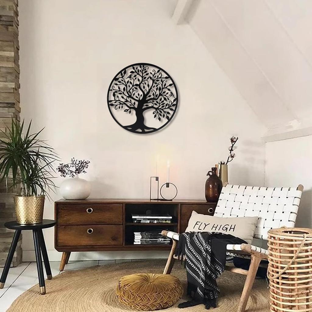 Arbre de Vie Métal Noir 50cm Décoration Élégante - Art Mural Acier pour Intérieur Extérieur - Tableau Design Salon Couloir Escalier Décoration Maison