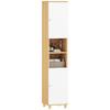 Bathroom Column with 2 Cabinets and Open Shelves, Adjustable Internal Shelves, 30x30x166 cm, White and Wood
