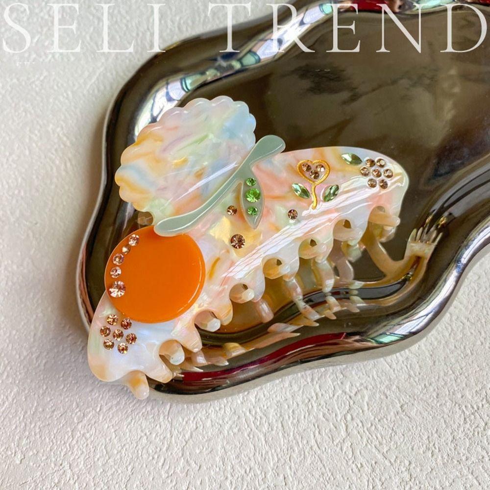 Acetate Flower Hair Claw Cherry Shark Clip Cute Rhinestone Hair Clip Daily