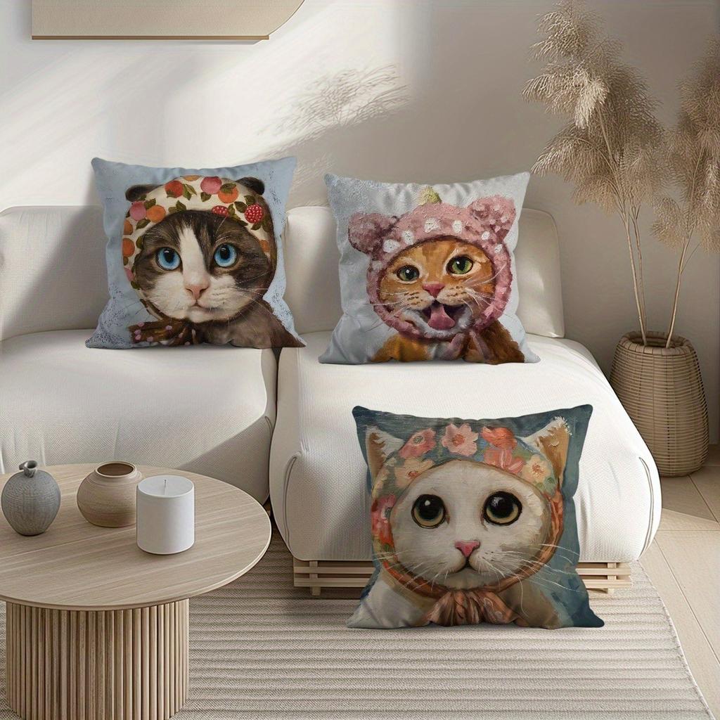 Cat Bandana Decorative Pillowcase, Ultra-soft Polyester Material Living Room Sofa Backrest Car Pillowcase Home Decoration
