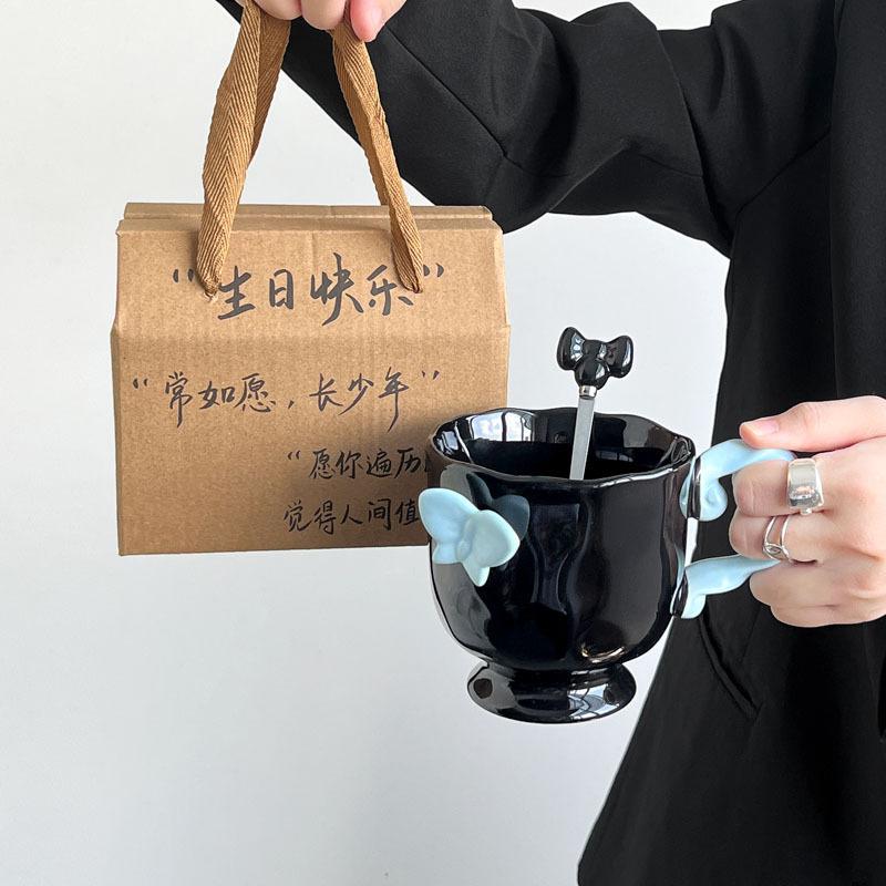 Кружка Бабочка Высокого Класса Девочка Сердце Керамическая Чашка Офисная Кофейная Чашка для Завтрака Подарок на День Рождения Девочки