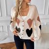 2026 Autumn/Winter Women's Cute Heart V-Neck Loose Knit Cardigan Sweater