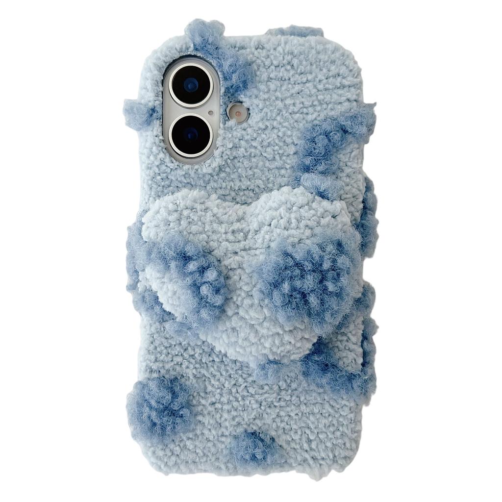 For iPhone 17 Case 3D Heart Plush TPU Winter Warm Soft TPU Phone Cover