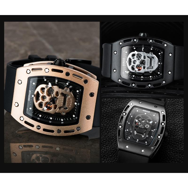 Domineering Skull Barrel Silicone Waterproof Sports Quartz Men's Watch with Gift Box