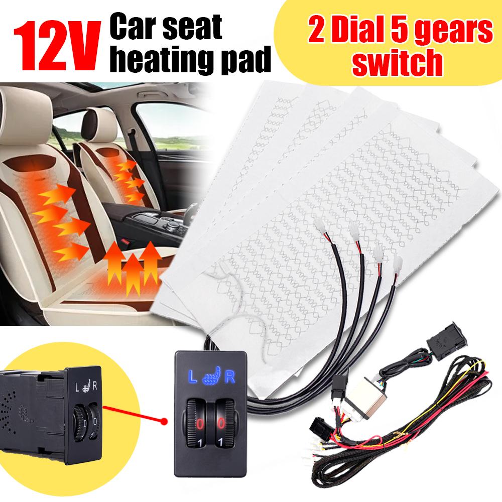 Автомобильные аксессуары - 4 шт. 12 В автомобильная подушка с подогревом, универсальный чехол из углеродного волокна, двойной циферблат, 5-скоростной квадратный переключатель, зимние чехлы для сидений с подогревом