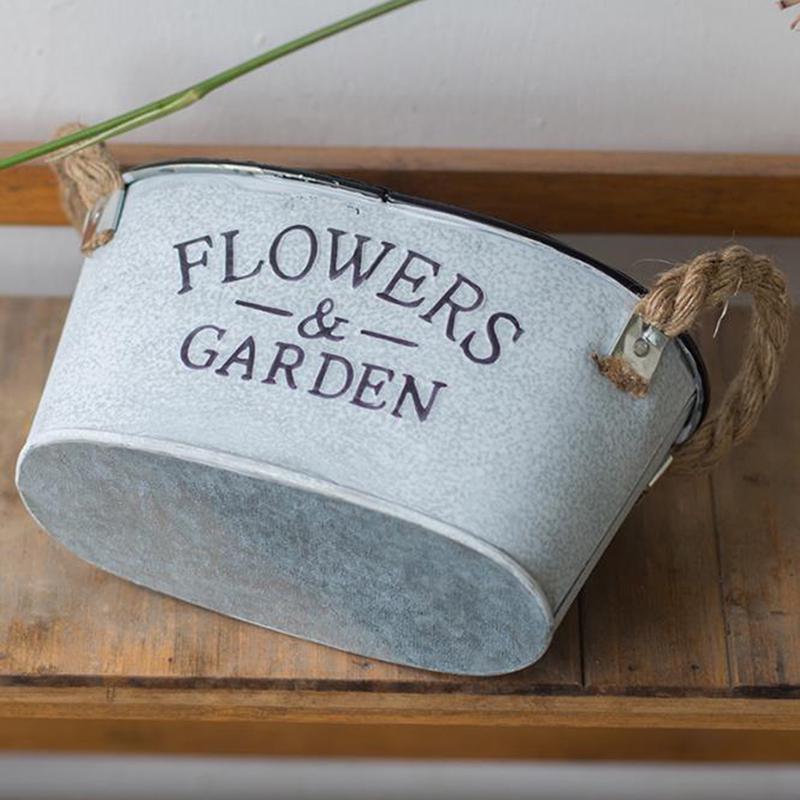 Винтажный оцинкованный металлический цветочный горшок, садовый подвесной балконный горшок с ручкой