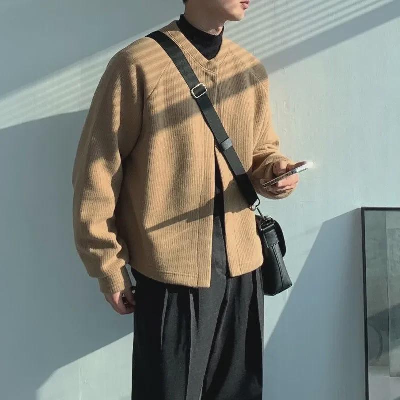 Мужской свободный вязаный кардиган в корейском стиле - коллекция осень/зима 2024 года