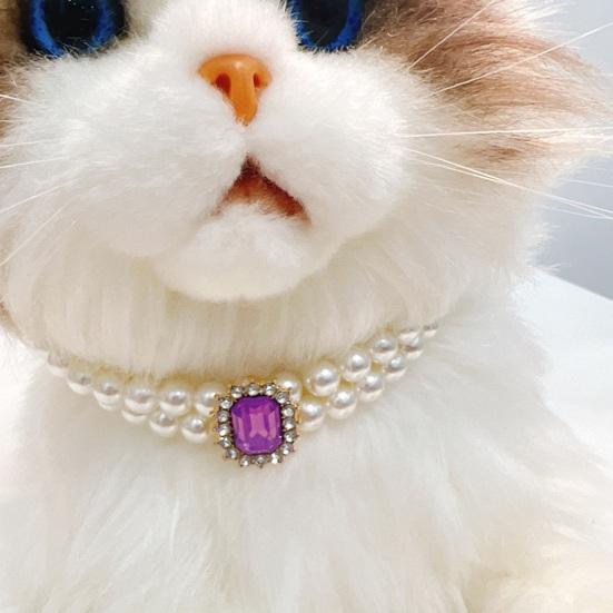 Ожерелье для питомца Сверкающие стразы Ожерелье из искусственного жемчуга для питомца Стильное двухслойное ожерелье для собак кошек Товары для питомцев
