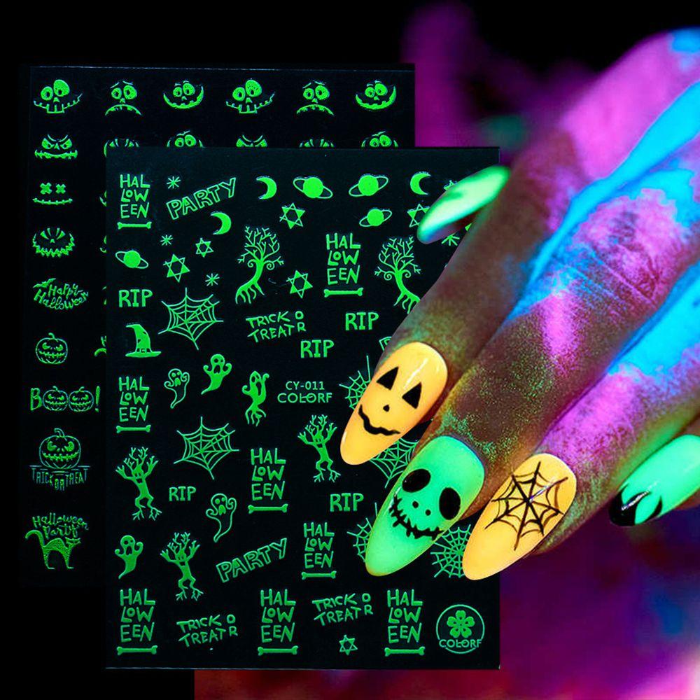 Adhesive Sliders Decals Manicure Spider Web 3D Halloween Nail Stickers Luminous Glow In The Dark