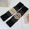 Metal Buckle Waistband Belt Rhinestone Elastic Wide Belt Comfortable Stretch Waistband Women