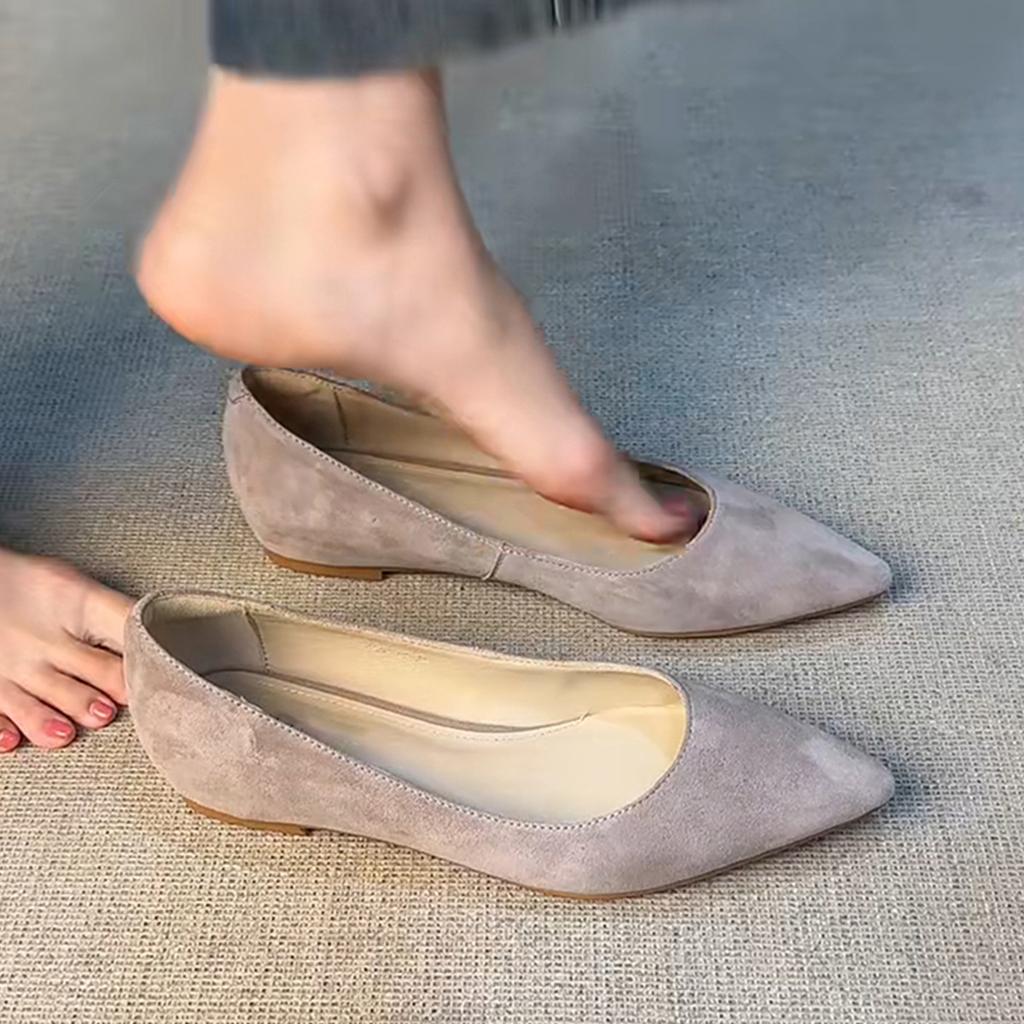 Sheepskin Version~ Leather Suede One-pedal Shallow Mouth Pointed Single Shoes Women's Fashion Retro Inner Height-increasing Commuter Work Shoes