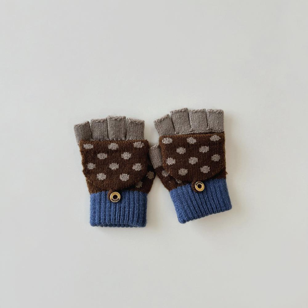 Children's Gloves Autumn and Winter Korean Version Girls Writing Flip Five Fingers Boys Keep Warm Half Fingers Going To School