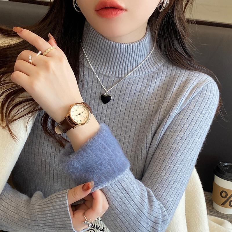 Fashion Thick Half High Neck Plush Base Sweater Women New Autumn and Winter Velvet Knitted Sweaters Tops Office Lady Casual Warm Knitwear 24866