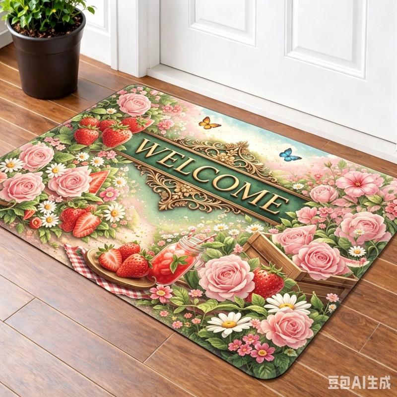 Summer Watermelon Door Mat Cute Welcome Doormat Sweet Fruits Flowers Entrance Rug Anti Slip Washable Floor Carpet Kitchen Mats