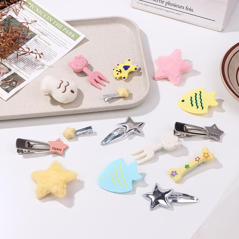 15 шт./компл., милая заколка для волос для девочек-студенток, плюшевые звездочки, милая рыбка, сушеная заколка для волос, челка, боковая заколка