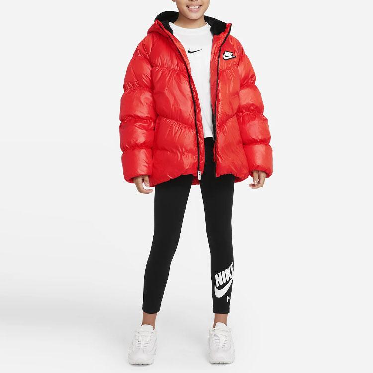 Nike Down Jacket Kids Logo Embroidery Hooded Warm Red Kids Outerwear DO5197-673