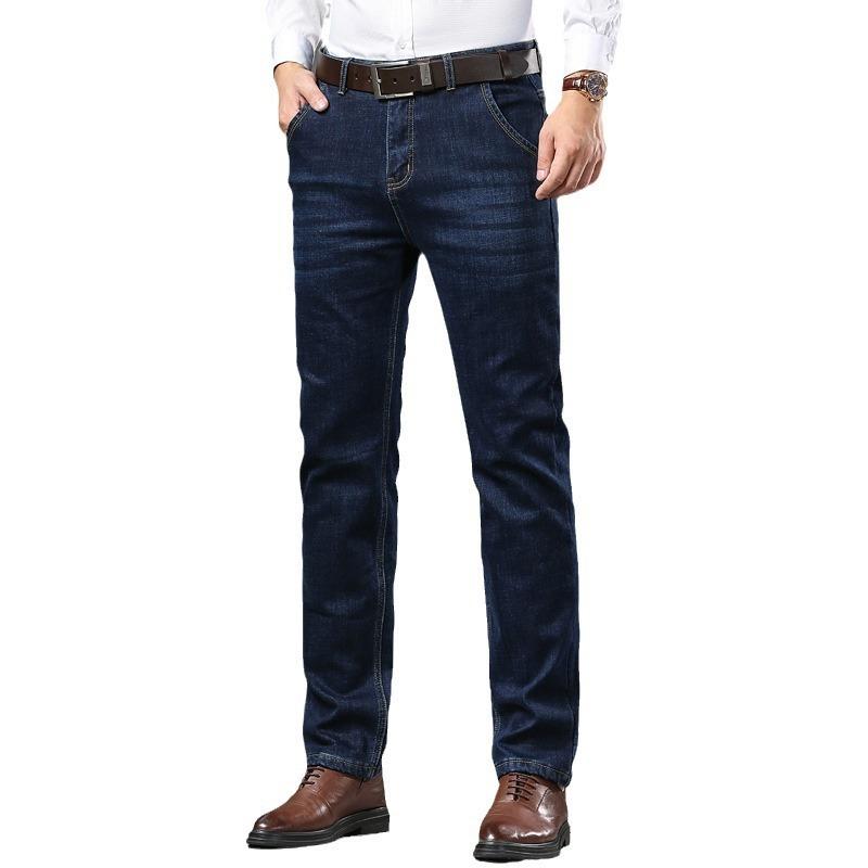 2024 Мужская зимняя новая коллекция с утолщенными джинсами из бархата, мужские прямые свободные повседневные теплые брюки в деловом стиле