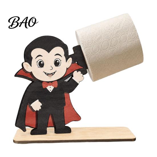 Spooky Bathroom Tissue Storage 2Pcs Halloween Paper Towel Holder, Cartoon Animal Tabletop Roll Dispenser, Wooden Stable Wood Support Stand for Kitchen