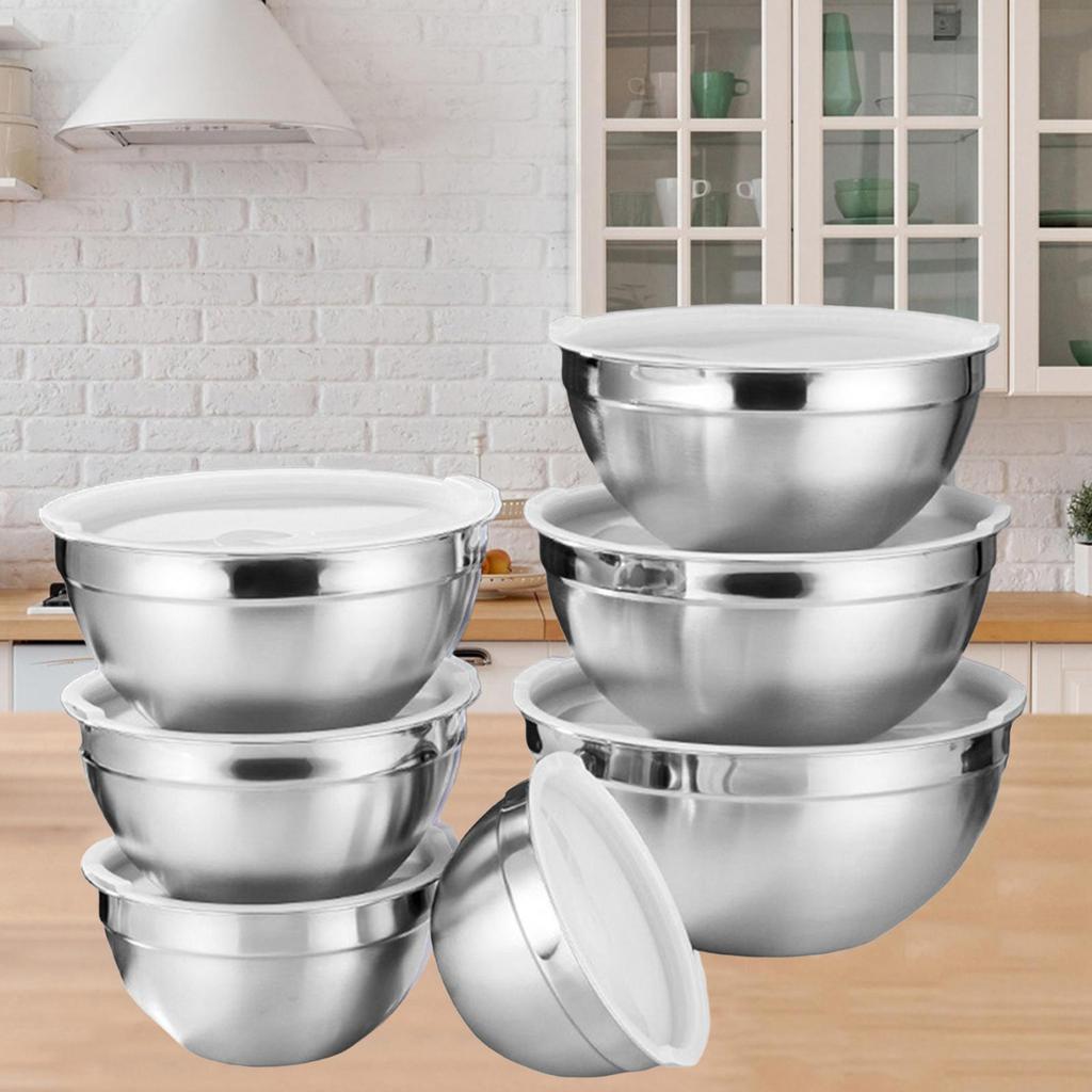 Набор мисок для смешивания из нержавеющей стали с крышками, вкладывающиеся миски для смешивания, домашние прочные органайзеры для хранения продуктов, набор мисок для посудомоечной машины, столовая