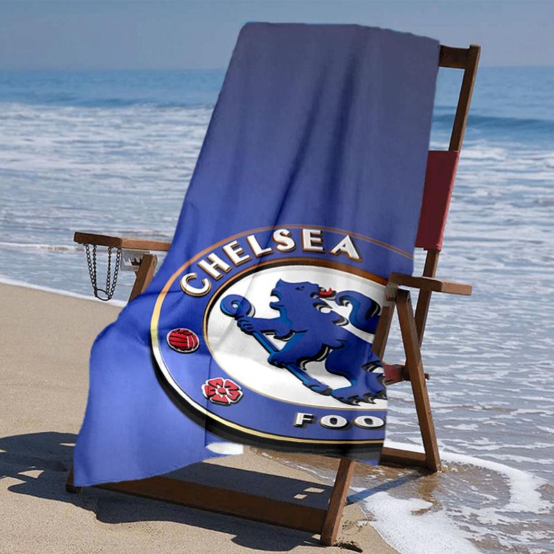 proof beach towel with Chelsea FC logo pattern - soft,absorbent,quick-drying,machine washable - perfect for swimming,camping,bathing