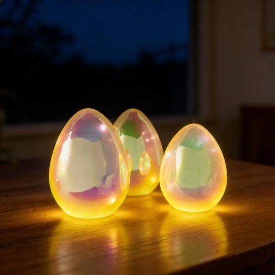 3Pcs Glowing Pearlescent Egg Decoration Battery Powered LED Light-up Egg Figurine Spring Easter Holiday Party Desktop Ornament